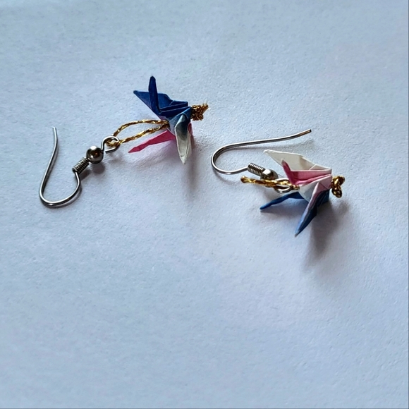 handmade Jewelry - Pair DIY paper crane origami earrings